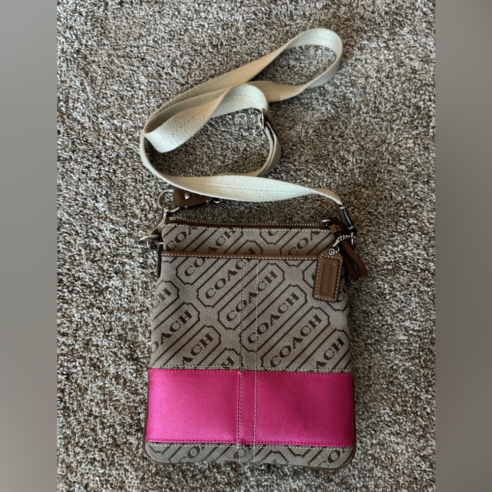 Coach Signature Crossbody Bag - Pink and Brown, EUC!